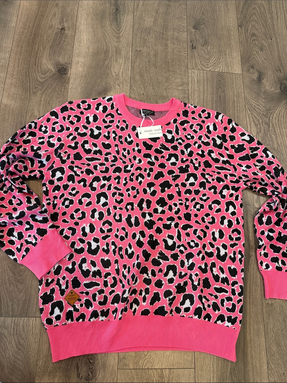 Simply Southern Pink Leopard Print Crewneck Sweater